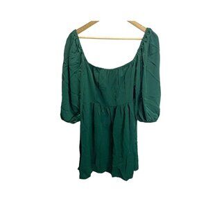 Bequemer Laden L Green Square Neck Chiffon Mini Dress Long Lantern Sleeve